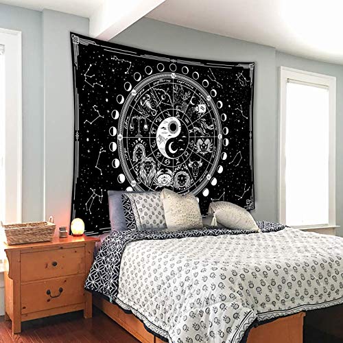 Kanuyee Twelve Constellation Tapestry,Black and White ，Sun and Moon ，Yin and Yang Tapestry Mystic Wall Hanging Tapestry for Home Decor (35"x47") - Image 4
