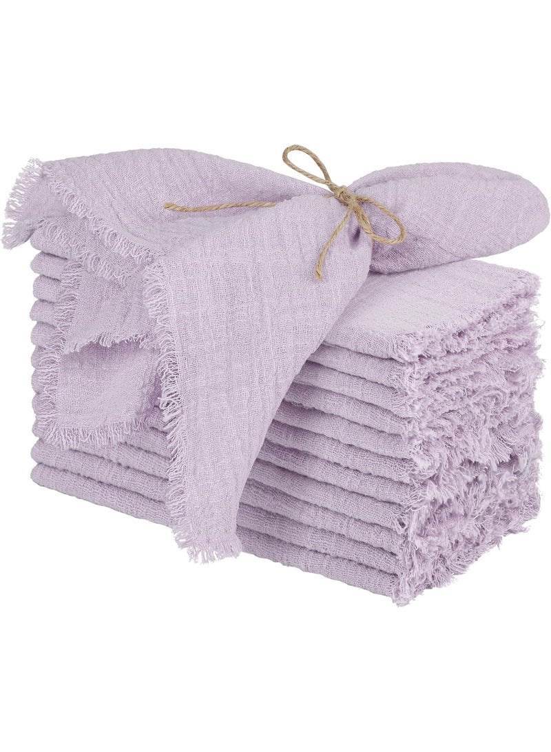 GuRiver Cotton Linen Cloth Napkin, 12 Pcs Handmade Cloth Napkin with Fringe, 43x 43cm Soft Cloth Dinner Wedding Napkin Square Rustic Fringe Napkin for Dinners, Parties, Weddings, Purple Wedding Napkin - Image 1