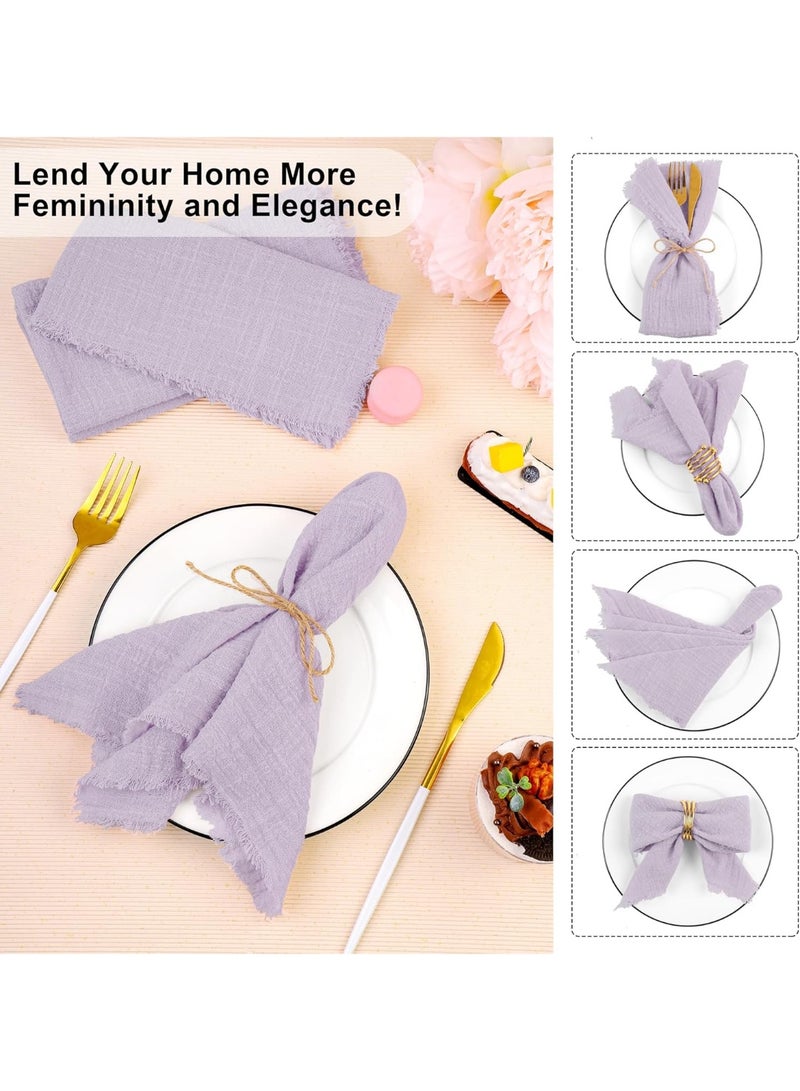 GuRiver Cotton Linen Cloth Napkin, 12 Pcs Handmade Cloth Napkin with Fringe, 43x 43cm Soft Cloth Dinner Wedding Napkin Square Rustic Fringe Napkin for Dinners, Parties, Weddings, Purple Wedding Napkin - Image 3