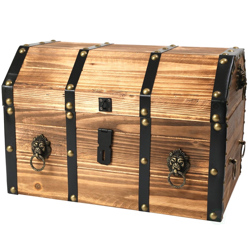 vintiquewise Vintiquewise Large Wooden Decorative Pirate Lockable Trunk with Lion Rings