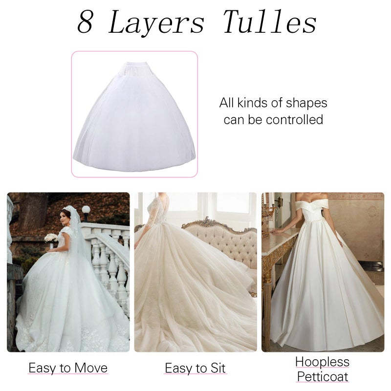 MeiLiMiYu Hoopless Petticoat Crinoline Underskirt Skirt 8 Layers Floor Length Ball Gown Petticoat Underskirt Slip for Wedding - Image 5