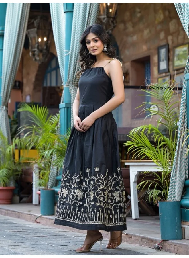AKS Black Gota Embroidered Maxi Dress