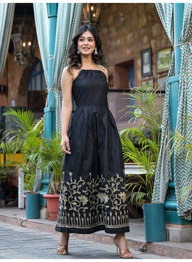 AKS Black Gota Embroidered Maxi Dress