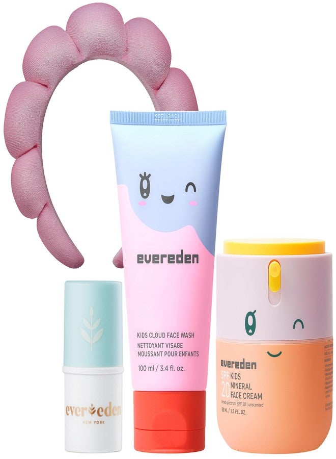 Evereden Kids Healthy Morning Duo with Headband for Girls and Baby Lip Balm: Clean & Vegan Skin Care | Cloud Face Wash, SPF 20 Mineral Face Cream | Non-Toxic & Easy-to-Use - Image 1