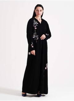 Rosette Abaya Open Abaya With Pink  Colors Embroidery Design  - Image 1