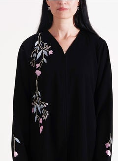 Rosette Abaya Open Abaya With Pink  Colors Embroidery Design  - Image 2