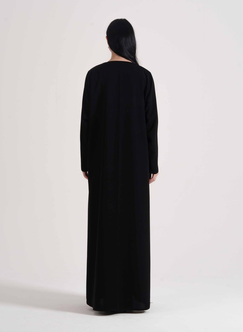 Rosette Abaya Open Abaya With Pink  Colors Embroidery Design - Image 3