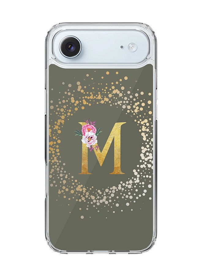 Stylizedd Classic Clear MagSafe Case for iPhone 17 Air , Hybrid Soft Case Flexible Edges Anti Drop TPU PC Gel Thin Transparent Cover [ Designed for iPhone 17 Air ] - Custom Monogram Initial Letter Floral Pattern Alphabet - M  (Olive Green )