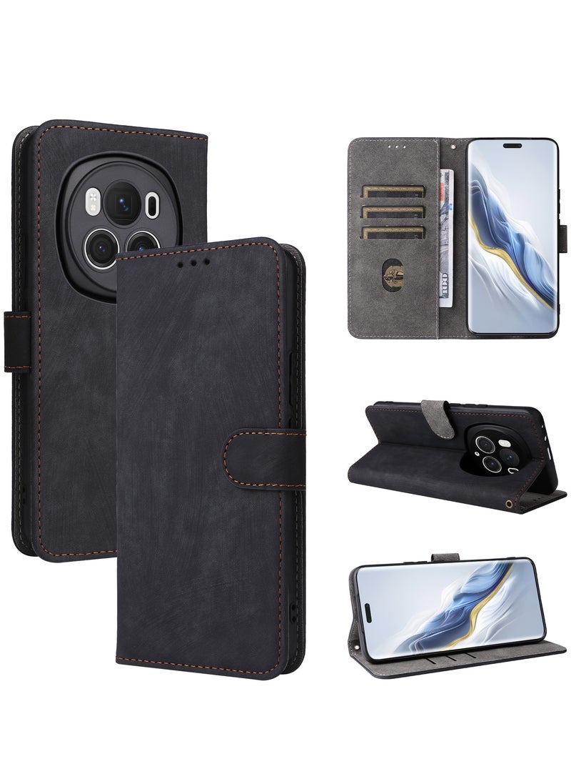 For Honor Magic 6 Pro Cover, PU Leather Magnetic Adsorption Flip Cover, RFID Nti-Theft Brush Wallet Case  - Image 1