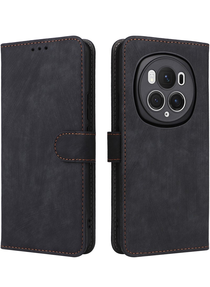 For Honor Magic 6 Pro Cover, PU Leather Magnetic Adsorption Flip Cover, RFID Nti-Theft Brush Wallet Case  - Image 2