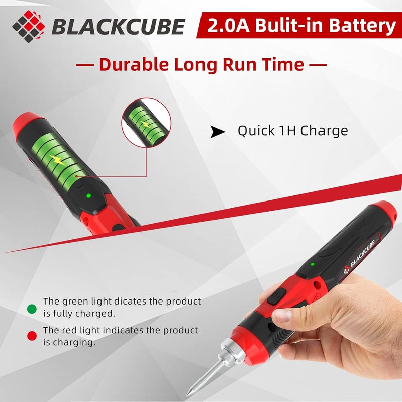 Black Cube Cordless Soldering Iron Kit - Portable 2000mAh USB Rechargeable Soldering Iron Tools with LED Spotlight Max 878℉ Fast Heating 4V Lithium-Ion Battery - Image 4