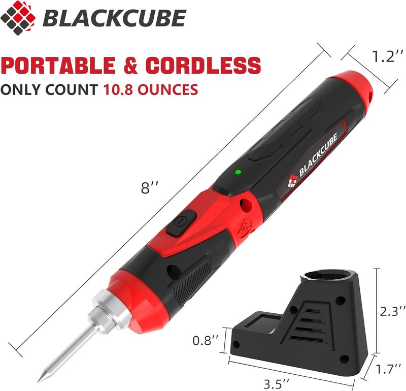 Black Cube Cordless Soldering Iron Kit - Portable 2000mAh USB Rechargeable Soldering Iron Tools with LED Spotlight Max 878℉ Fast Heating 4V Lithium-Ion Battery - Image 2