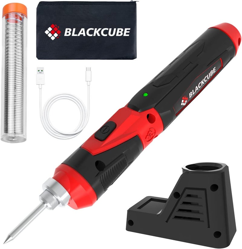 Black Cube Cordless Soldering Iron Kit - Portable 2000mAh USB Rechargeable Soldering Iron Tools with LED Spotlight Max 878℉ Fast Heating 4V Lithium-Ion Battery - Image 1