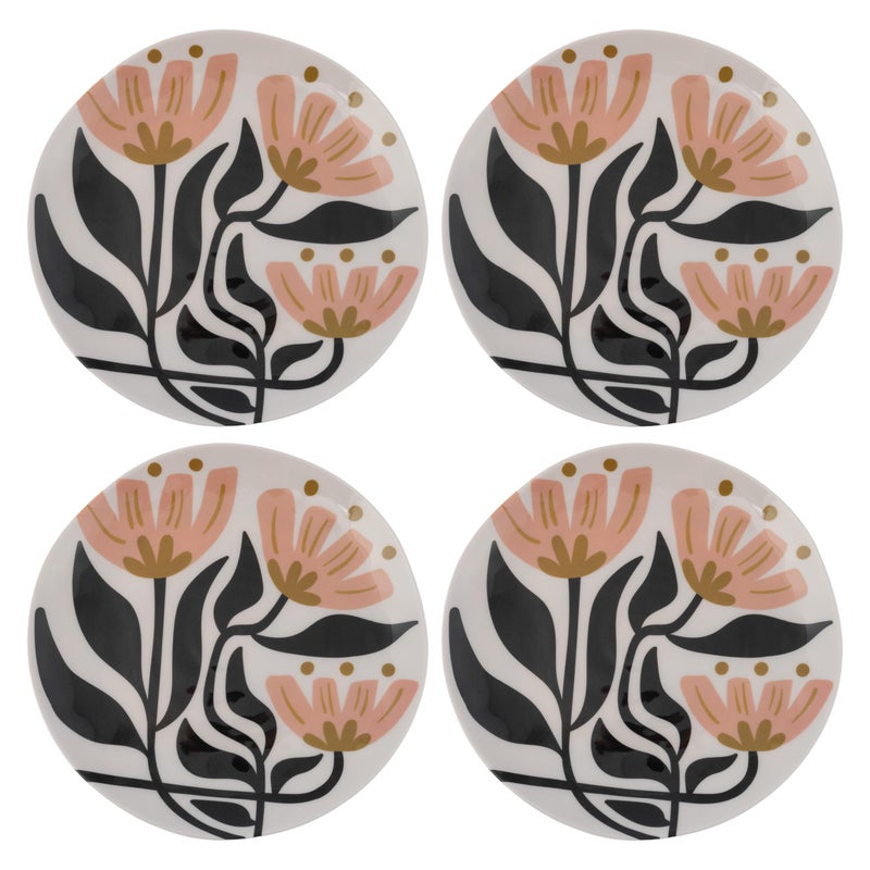 Karma, 8.75 inches Melamine Salad Plates Set of 4, Reusable Dishwasher Safe Plates for Outdoor and Indoor, Mod Floral - Image 1