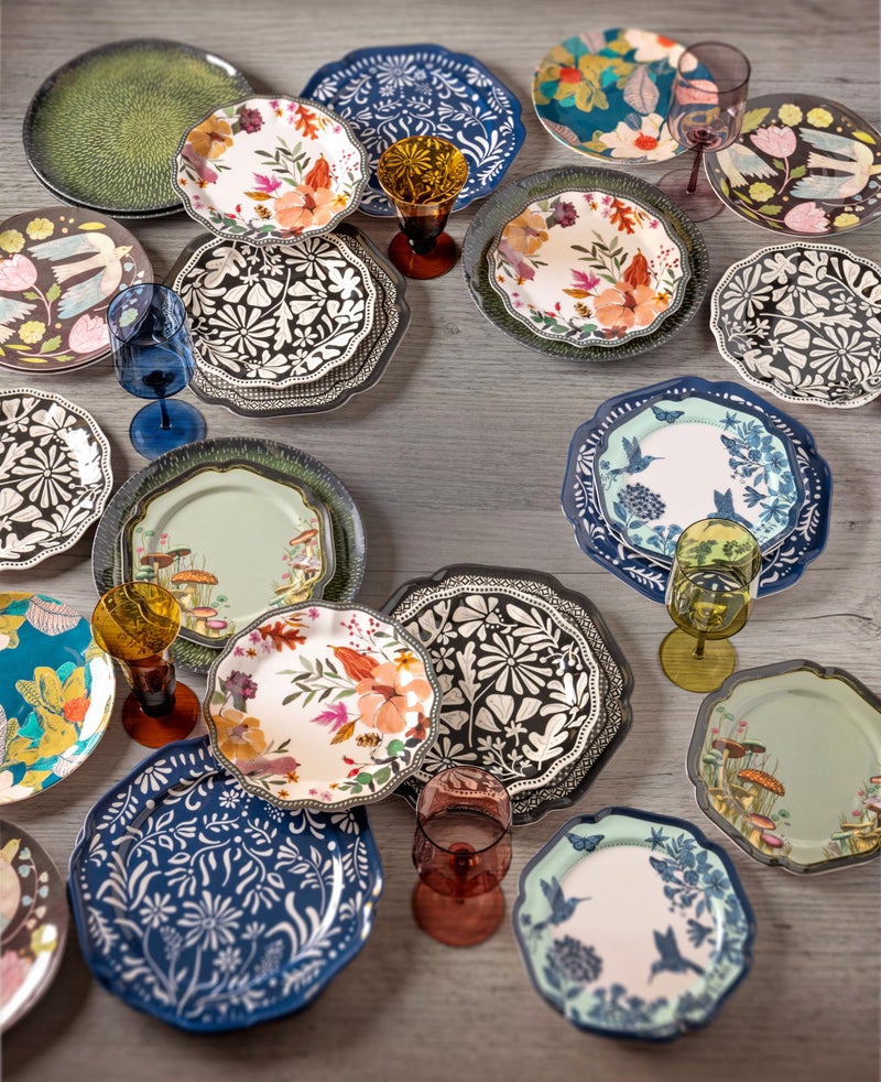 Karma, 8.75 inches Melamine Salad Plates Set of 4, Reusable Dishwasher Safe Plates for Outdoor and Indoor, Mod Floral - Image 2