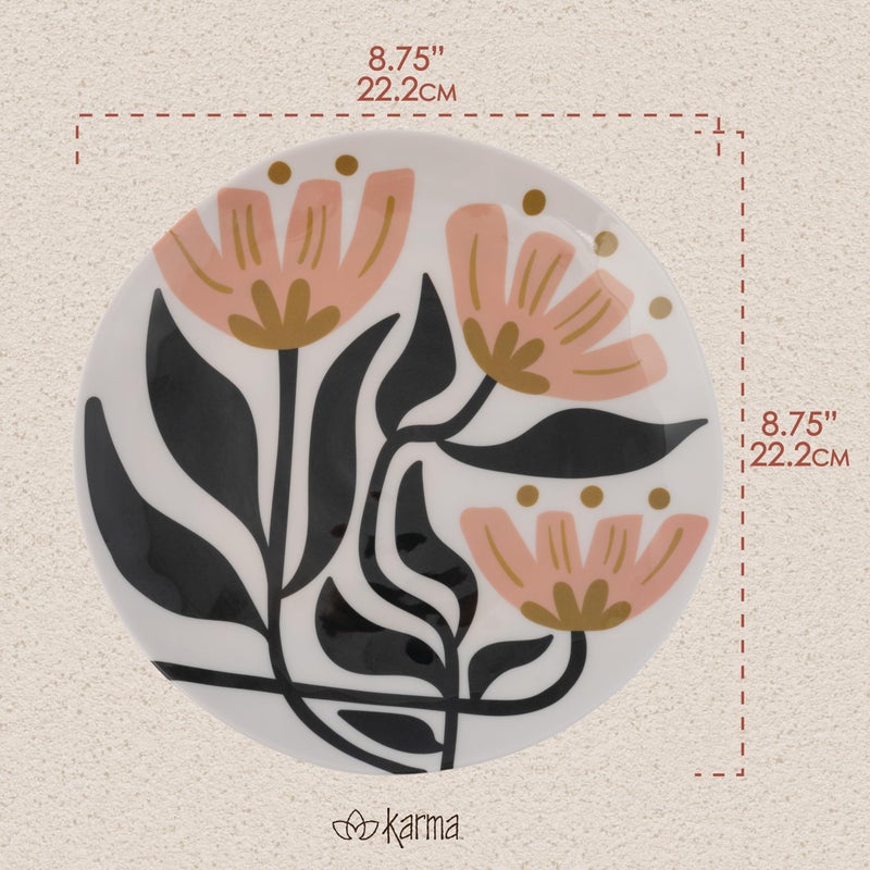 Karma, 8.75 inches Melamine Salad Plates Set of 4, Reusable Dishwasher Safe Plates for Outdoor and Indoor, Mod Floral - Image 3