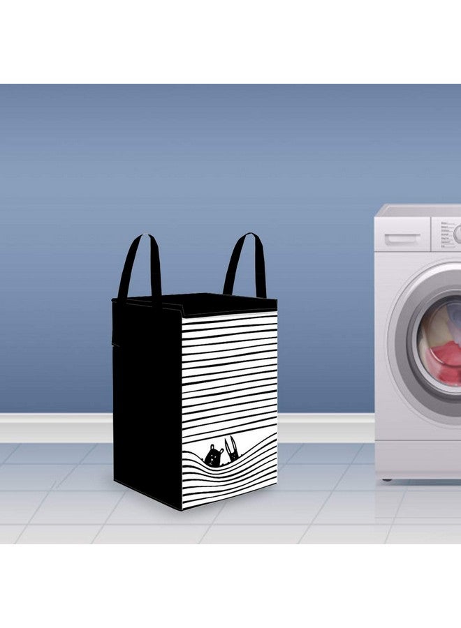 PrettyKrafts 75L Non Woven Printed Rectangular Foldable Large Laundry Bag/Basket With Lid & Handle, Freestanding Cloth Storage Organizer for Bedroom (36x36x53cm, Black & White, Set of 1) - Image 5