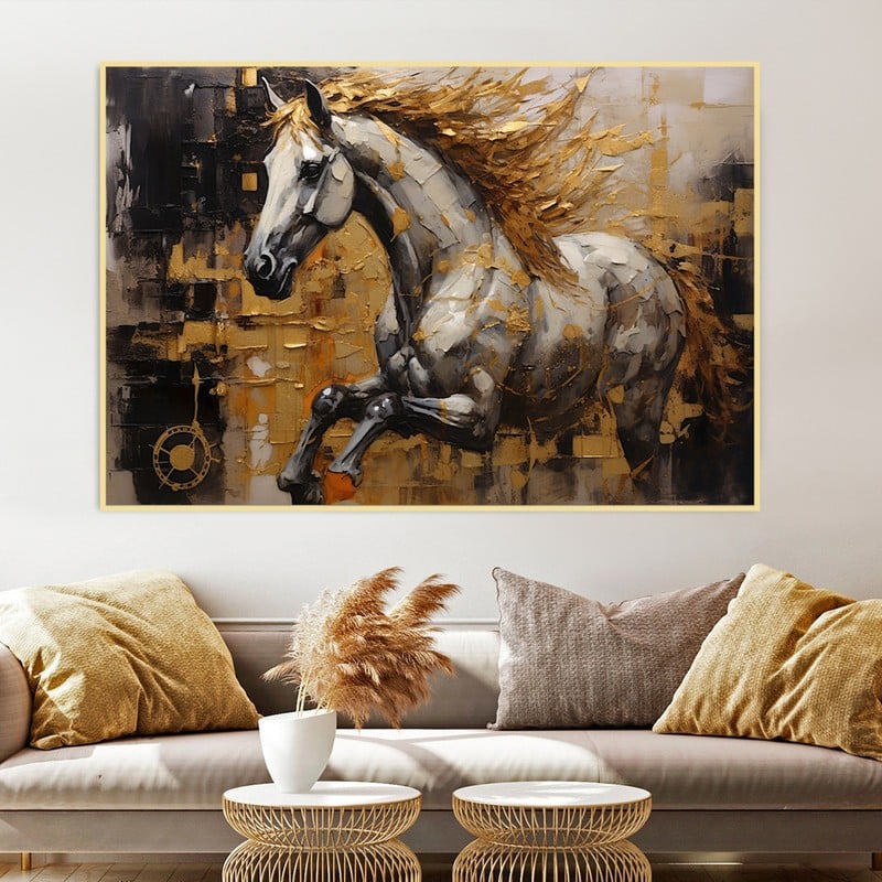 Marktna Horse-themed canvas print with a hollow frame, measuring (70×50), one piece - Image 1