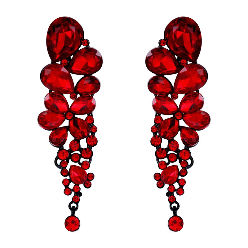 EVER FAITH Women's Wedding Banquet Jewelry Red Crystal Elegant Teardrop Dangle Pierced Earrings Black-Tone - Image 1