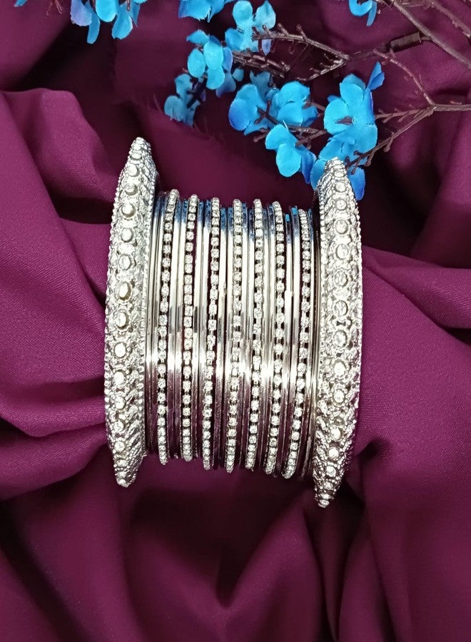 Efulgenz Indian Oxidized Bangles Navratri Jewelry Rhinestone Oxide Boho Vintage Antique Gypsy Oxidized Crystal Bracelets Set for Women - Image 2