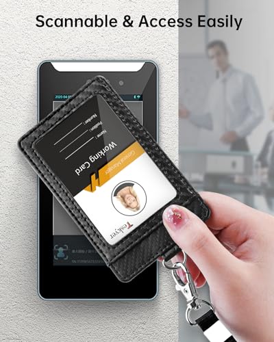 Teskyer Badge Holder with Lanyard, Leather ID Name Badge Card Holder with Lanyard for ID Badges, Vertical, Carbon Fiber Black - Image 5