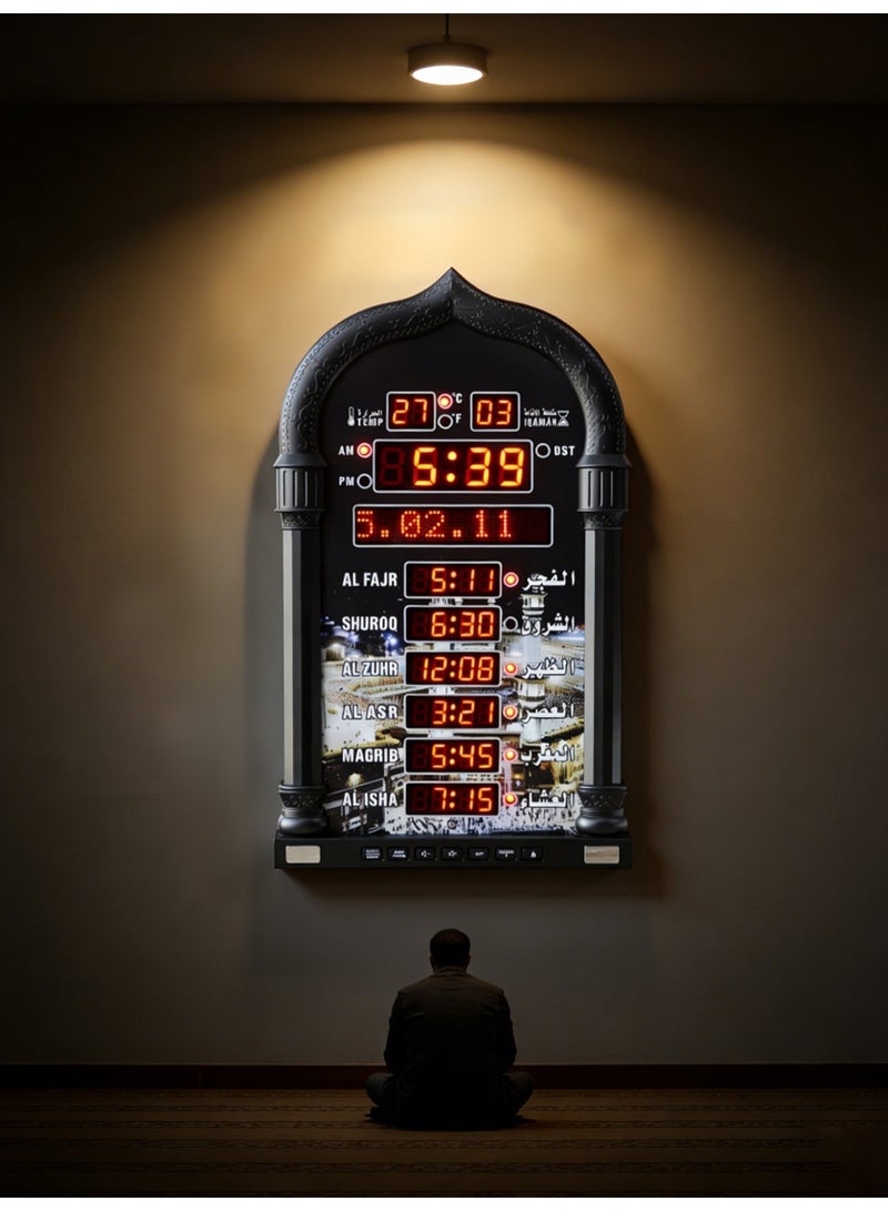 ساعة حائط إسلامية رقمية LED 4008PRO، ساعة حائط لأوقات صلاة المسجد، ساعة مسجد مع أذان كامل (أسود) - Image 5