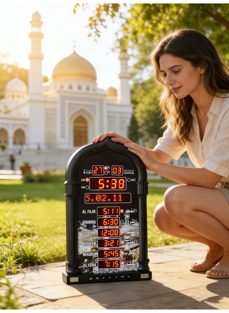 ساعة حائط إسلامية رقمية LED 4008PRO، ساعة حائط لأوقات صلاة المسجد، ساعة مسجد مع أذان كامل (أسود) - Image 4