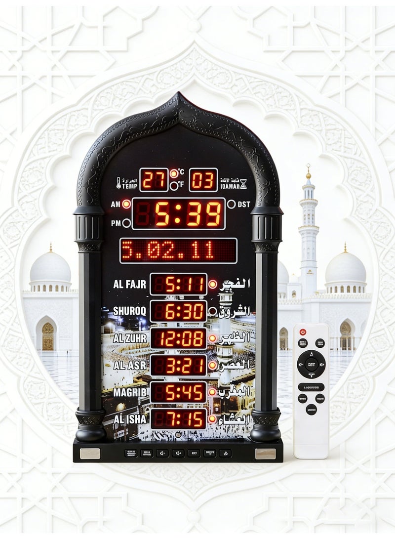 ساعة حائط إسلامية رقمية LED 4008PRO، ساعة حائط لأوقات صلاة المسجد، ساعة مسجد مع أذان كامل (أسود) - Image 1