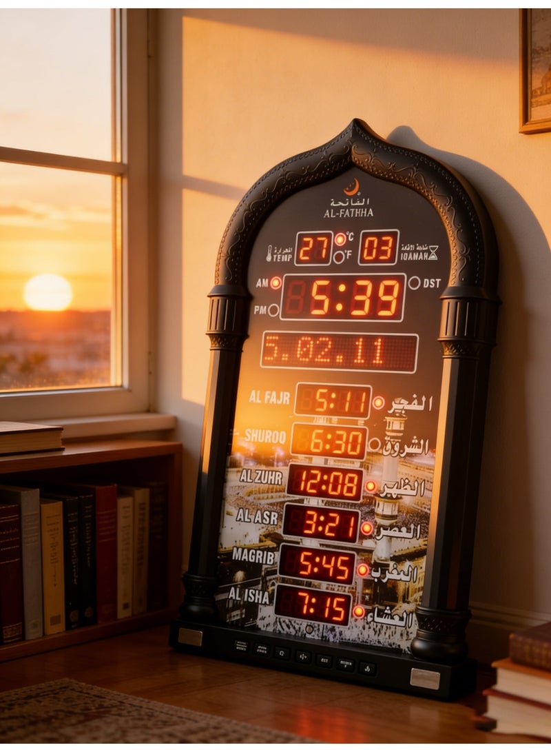ساعة حائط إسلامية رقمية LED 4008PRO، ساعة حائط لأوقات صلاة المسجد، ساعة مسجد مع أذان كامل (أسود) - Image 3
