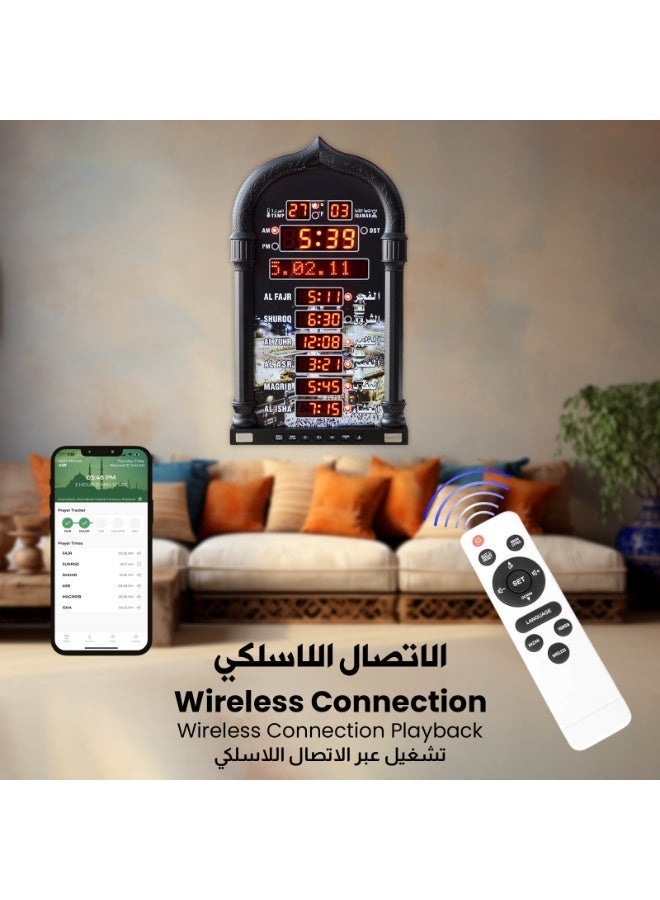 ساعة حائط إسلامية رقمية LED 4008PRO، ساعة حائط لأوقات صلاة المسجد، ساعة مسجد مع أذان كامل (أسود) - Image 2