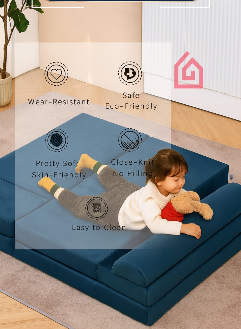 Karnak Premium Convertible Sofa Bed for Kids – Modern Velvet Sleeper, Eco-Friendly Toddler Sofa for Bedroom & Space-Saving Pull-Out Couch, Multifunctional Lounger – Royal Blue - Image 5