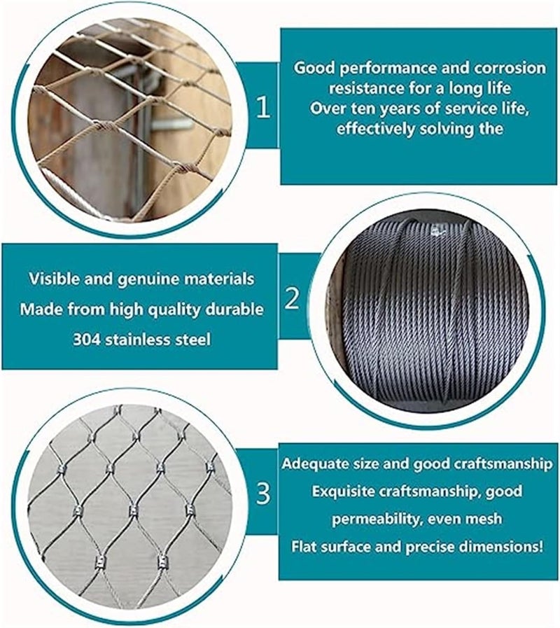 Stainless Steel Rope Wire Mesh Stainless Steel Wire Rope Netting, Balcony Stair Wire Rope Protection Net, Durable Deer Fencing Net (Size : 1x1m) for Zoo Cage Fence, Balcony, Stair(Mesh diamete - Image 3