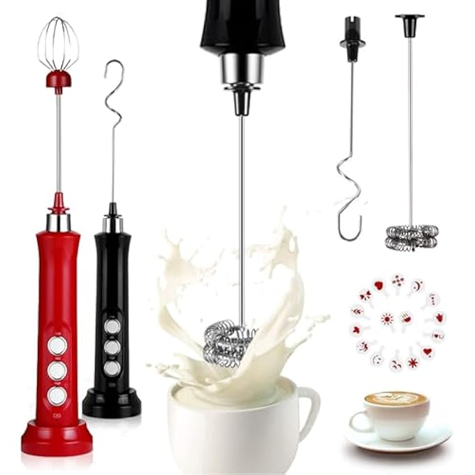 TMSGID Milk Frother Handheld ElectricWhisk Drink Mixer For CoffeeMini Foamer For CappuccinoMatchaHot Chocolate Red - Image 1