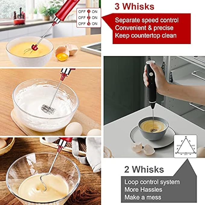 TMSGID Milk Frother Handheld ElectricWhisk Drink Mixer For CoffeeMini Foamer For CappuccinoMatchaHot Chocolate Red - Image 4
