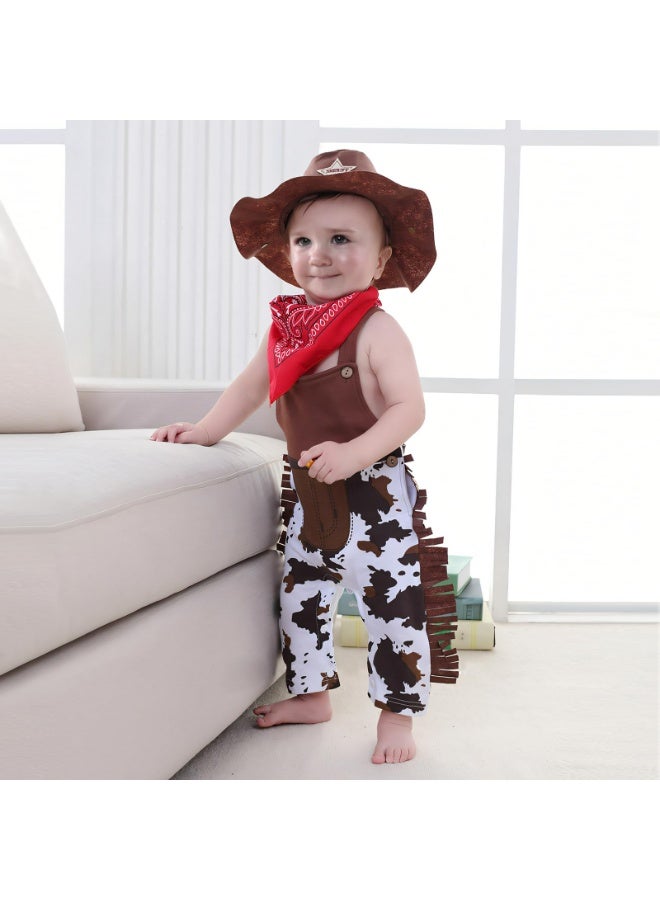 زي كاوبوي للأطفال الصغار - زي كاوبوي أنثوي مع منديل أحمر وقبعة شريف، إكسسوارات حفلات لعب الأدوار للأطفال، هدية عيد الميلاد وعيد الهالوين للأولاد والبنات (18-24 شهرًا) - Image 5
