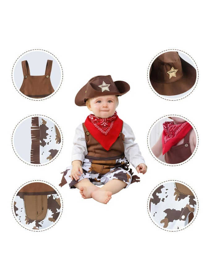 زي كاوبوي للأطفال الصغار - زي كاوبوي أنثوي مع منديل أحمر وقبعة شريف، إكسسوارات حفلات لعب الأدوار للأطفال، هدية عيد الميلاد وعيد الهالوين للأولاد والبنات (18-24 شهرًا) - Image 3