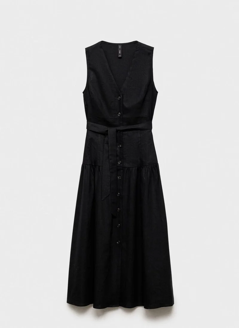 MANGO Linen-Blend Midi-Dress With Belt
