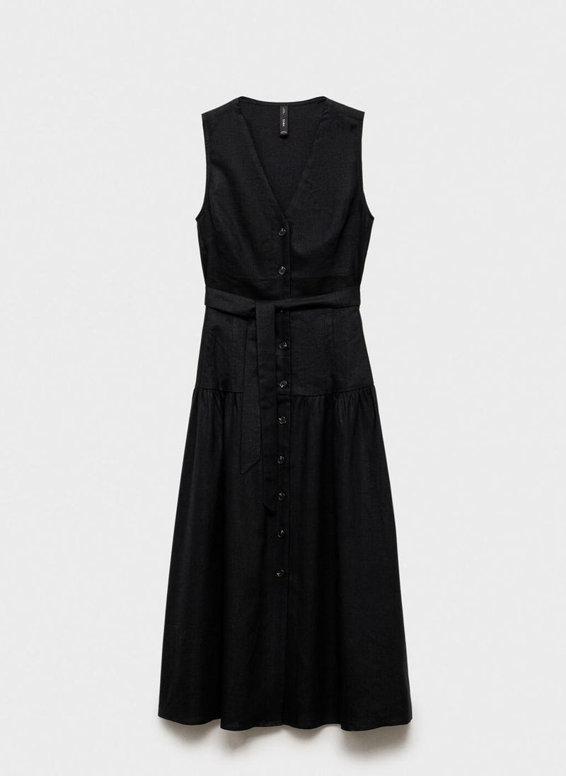 MANGO Linen-Blend Midi-Dress With Belt  - Image 5