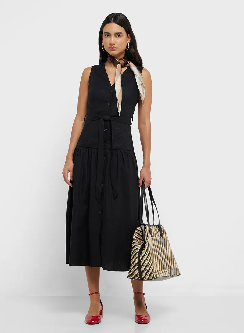 MANGO Linen-Blend Midi-Dress With Belt