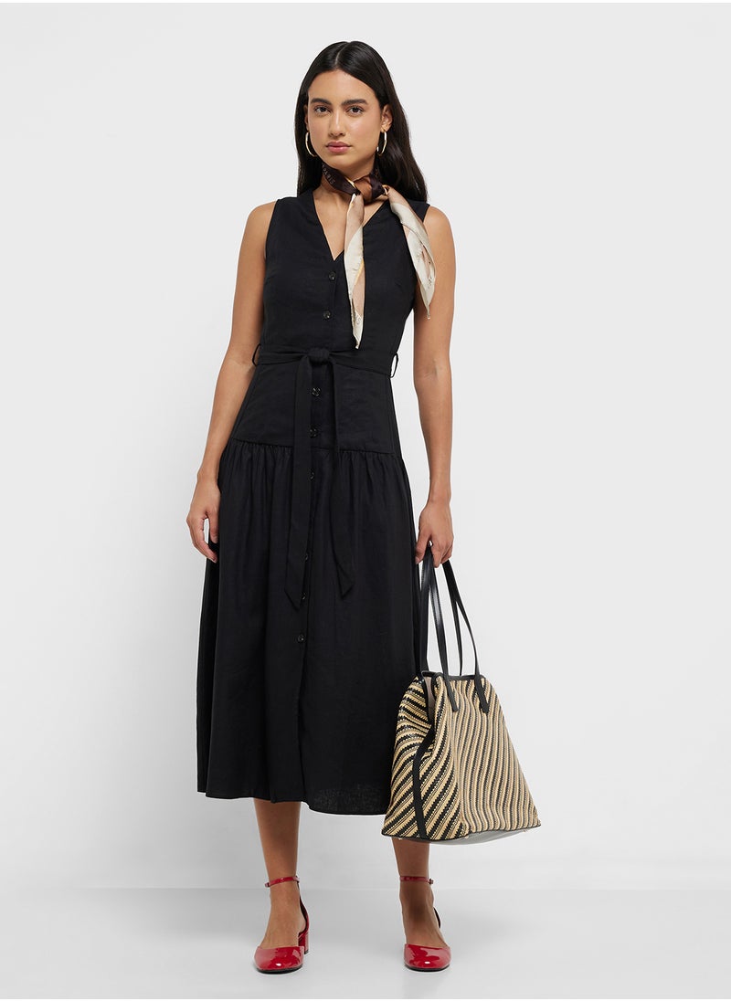 MANGO Linen-Blend Midi-Dress With Belt  - Image 4