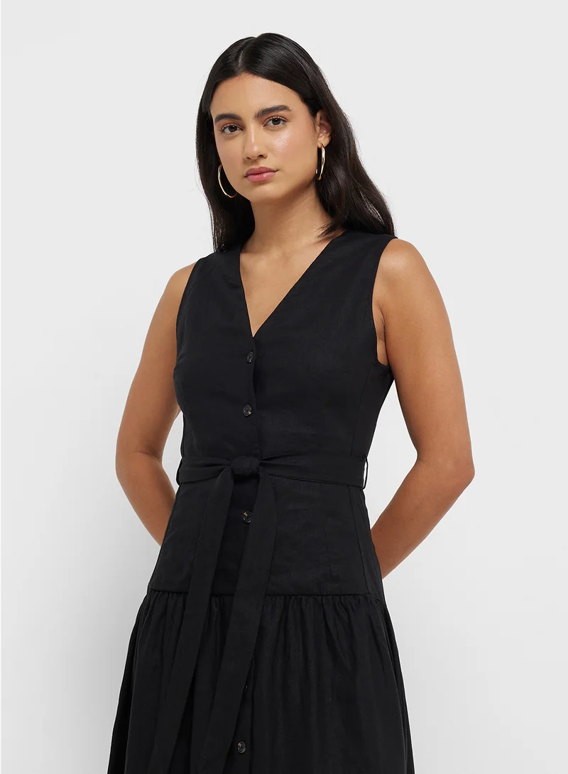 MANGO Linen-Blend Midi-Dress With Belt