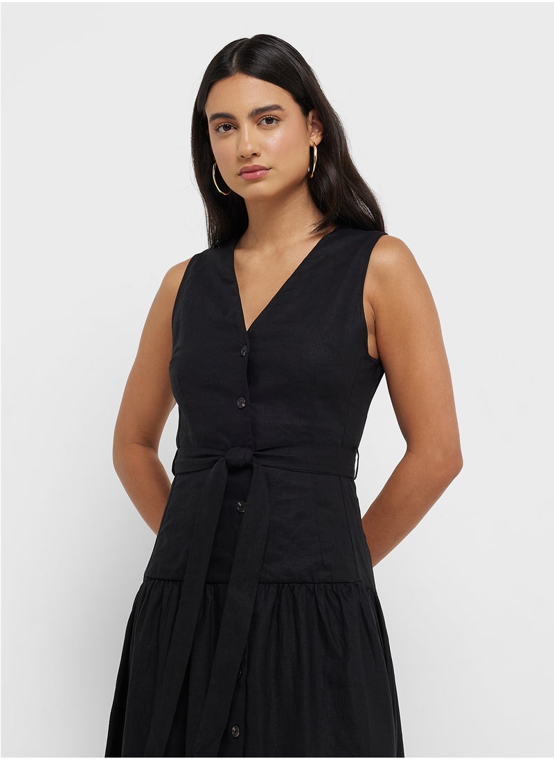 MANGO Linen-Blend Midi-Dress With Belt  - Image 3