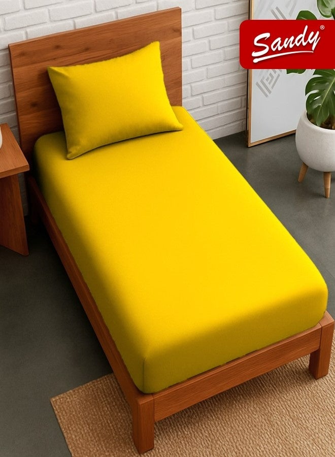 ساندي طقم شرشف مطاط ساندي فاخر بجودة الفنادق مع غطاء وسادة، طقم من 2 قطعة، شديد النعومة وجيد التهوية وبارد, مقاس مفرد نفر 100 × 200 سم, كناري - Image 1