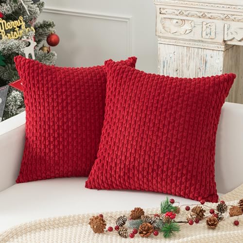 K KEVIN TEXTILE Kevin Textile Valentines Pillow Covers Cushion Cases Throw Pillow Cover Stripe Pattern Decorative Soft Corduroy Cushion Covers Stripes for Living Room Set of 2 18x18 Inch Burgundy - Image 1