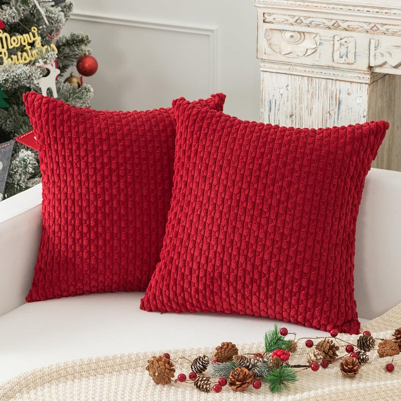 K KEVIN TEXTILE Kevin Textile Valentines Pillow Covers Cushion Cases Throw Pillow Cover Stripe Pattern Decorative Soft Corduroy Cushion Covers Stripes for Living Room Set of 2 18x18 Inch Burgundy - Image 2