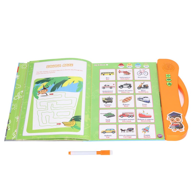 Interactive Sound Book: Orange Bilingual Learning Toy - Lightweight Cartoon Pattern Kids Learning Book for Toddlers, Home And Travel Use - Image 2