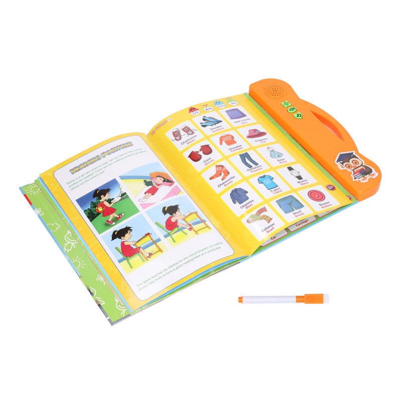 Interactive Sound Book: Orange Bilingual Learning Toy - Lightweight Cartoon Pattern Kids Learning Book for Toddlers, Home And Travel Use - Image 4