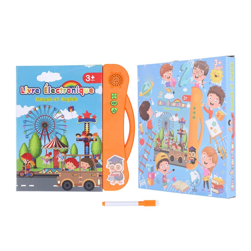 Interactive Sound Book: Orange Bilingual Learning Toy - Lightweight Cartoon Pattern Kids Learning Book for Toddlers, Home And Travel Use - Image 1