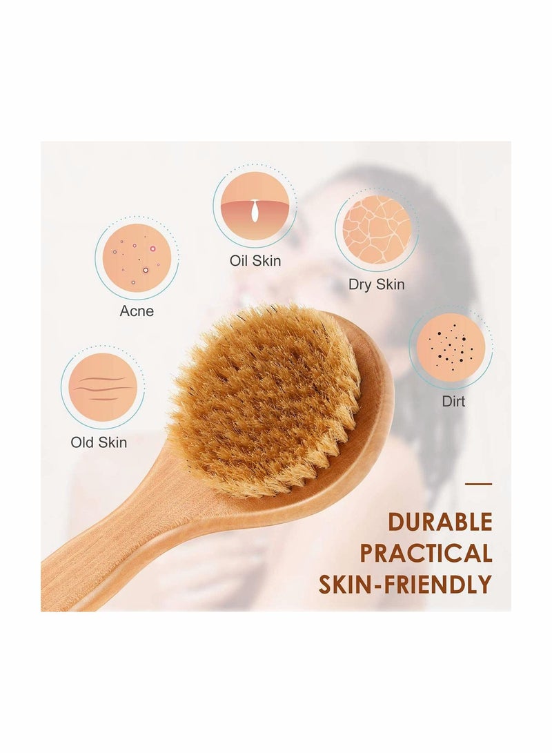 Y&D Wood Body Brush Back Scrubber Bath Shower Brush with Long Handle Dry Skin Exfoliating and Loofah Pad Sponge for Men Spa (4 Pieces) - Image 2