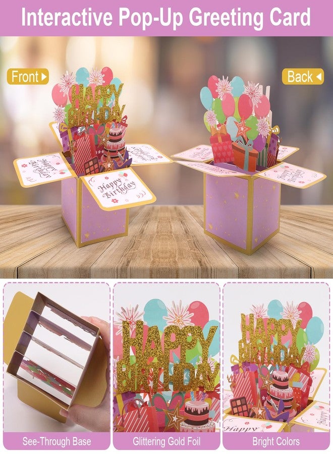 Fushing 3D Pop Up Birthday Card - Sweet Birthday Box Greeting Card Box with Blank Message Card & Envelope, Unique Handmade Scrapbook for Wife, Women, Men, Kids, Daughter, Son, Mom, Dad, Friend (Pink) - Image 4